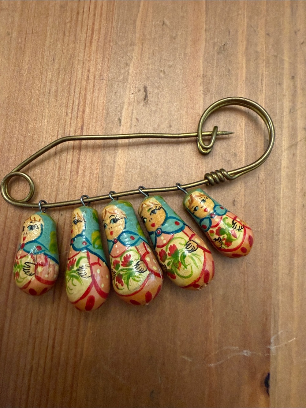Matryoshka Doll Charm Safety Pin Brooch - Multicolor Vintage